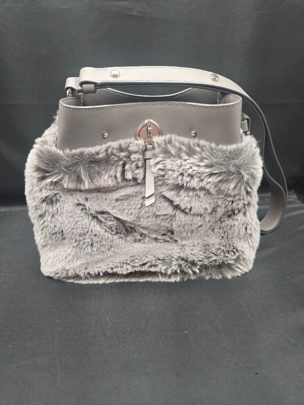 Kate Spade Marti Faux Fur Small Bucket Bag K4639 Grey Cat